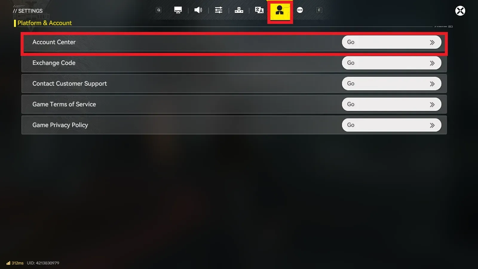 go to the account centre