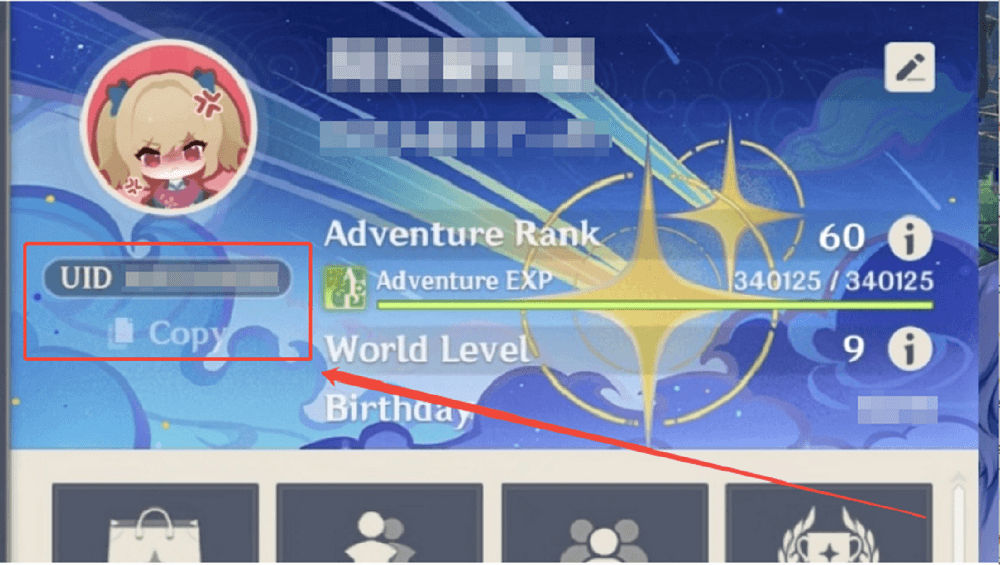 find the Genshin Impact UID under the avatar