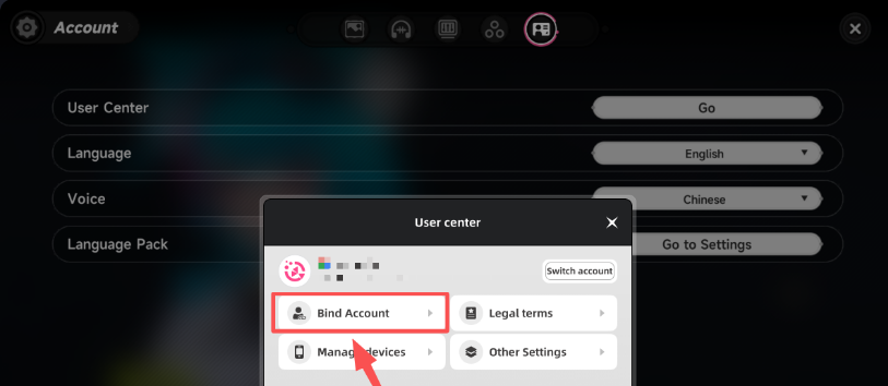 click Bind Account
